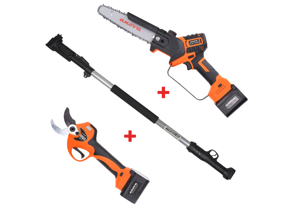 Set de poda ANOVA TPB4004: TIJERA 40MM + SIERRA 8" + PÉRTIGA 1,52,1M 21V ANOVA
